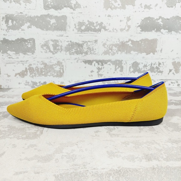 NEW Rothy's The Flat Yellow Knit Pointy Toe Slip On Comfy Loafers W583